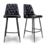 ALMOST PERFECT - Set Of 2 Real Leather Black Kitchen Stools with Quilted Back - Jaxson