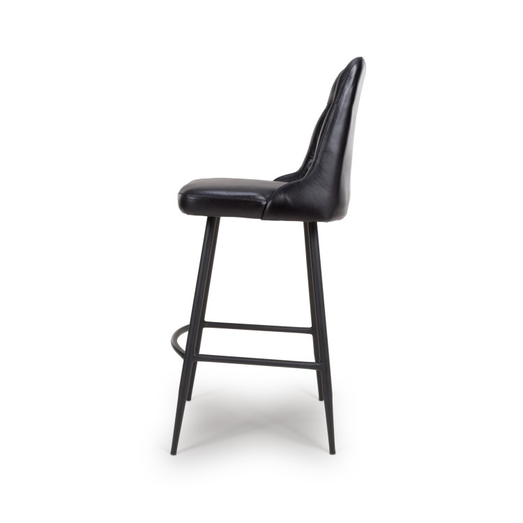 ALMOST PERFECT - Set Of 2 Real Leather Black Kitchen Stools with Quilted Back - Jaxson