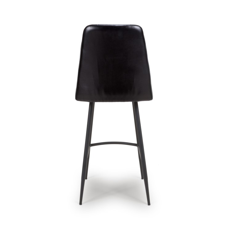 ALMOST PERFECT - Set Of 2 Real Leather Black Kitchen Stools with Quilted Back - Jaxson