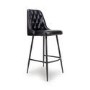 ALMOST PERFECT - Set Of 2 Real Leather Black Kitchen Stools with Quilted Back - Jaxson