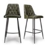 ONLY OPENED - Set of 2 Leather Green Kitchen Stools with Quilted Back - Jaxson