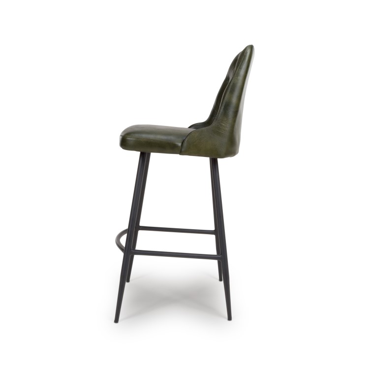 ONLY OPENED - Set of 2 Leather Green Kitchen Stools with Quilted Back - Jaxson