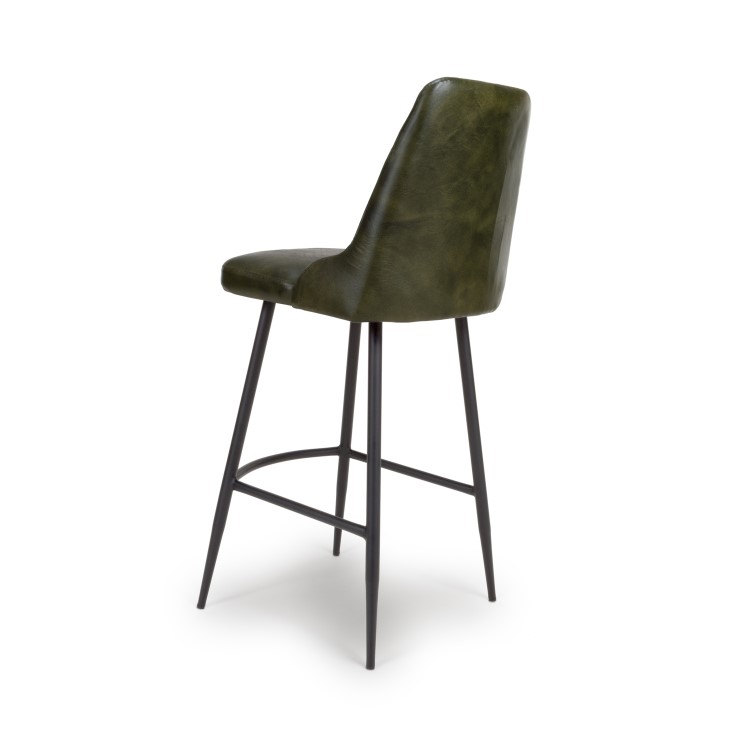 ONLY OPENED - Set of 2 Leather Green Kitchen Stools with Quilted Back - Jaxson