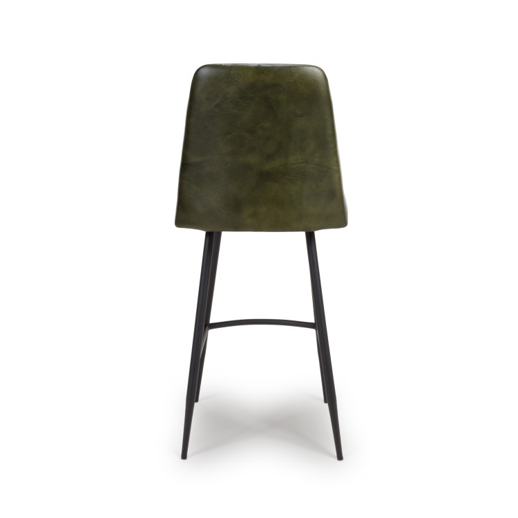 ONLY OPENED - Set of 2 Leather Green Kitchen Stools with Quilted Back - Jaxson