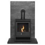 Acantha Tile & Hearth Set in Slate Venetian Plaster Effect with OKO S1 Stove & Angled Pipe