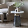 Round Marble with Blue Glass Base Side Table - Seville - Caspian House