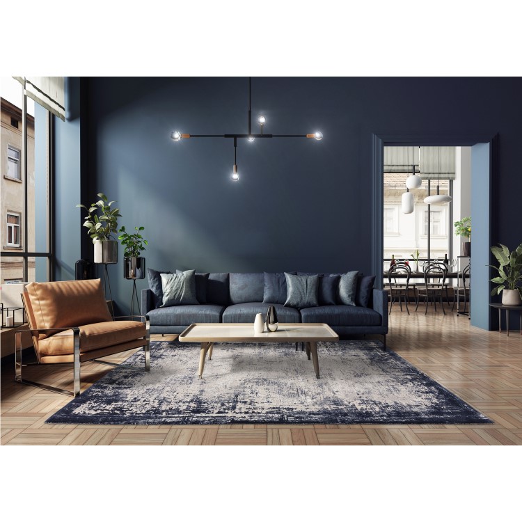 ONLY OPENED - Large Distressed Navy Rug - 290 x 200 cm - Border - Kuza