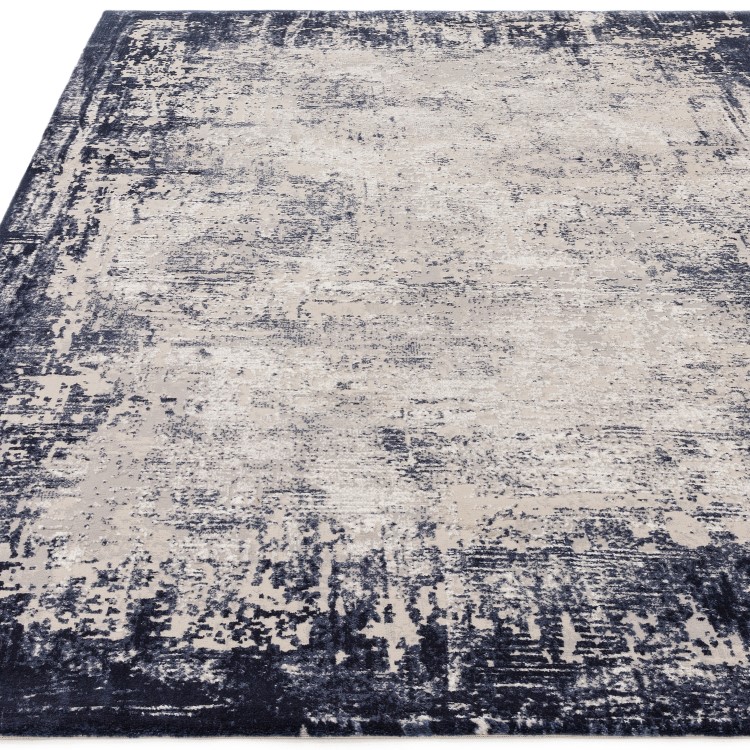 ONLY OPENED - Large Distressed Navy Rug - 290 x 200 cm - Border - Kuza