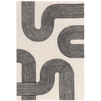 ALMOST PERFECT - Large Retro Geometric Black & Cream Rug with Abstract Lines - 300 x 200 cm - Arches - Matrix