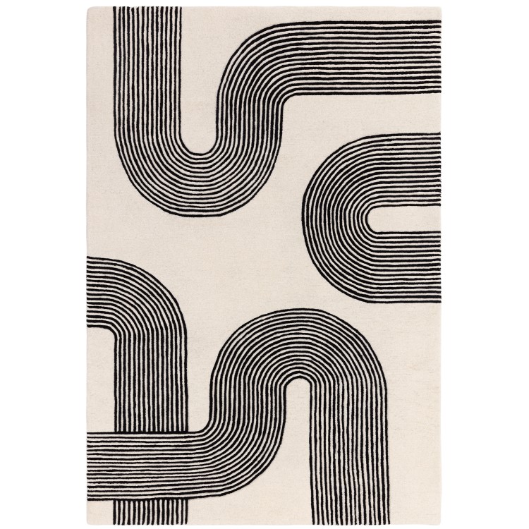 ALMOST PERFECT - Large Retro Geometric Black & Cream Rug with Abstract Lines - 300 x 200 cm - Arches - Matrix