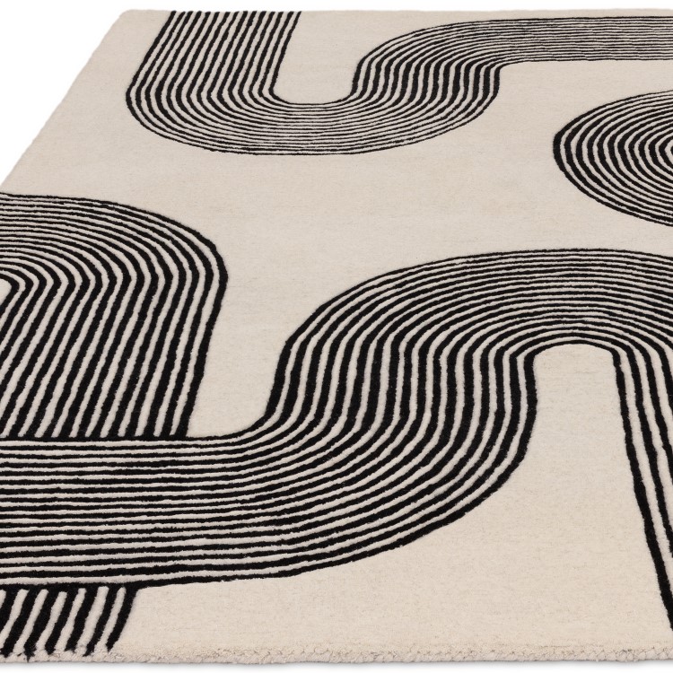 ALMOST PERFECT - Large Retro Geometric Black & Cream Rug with Abstract Lines - 300 x 200 cm - Arches - Matrix