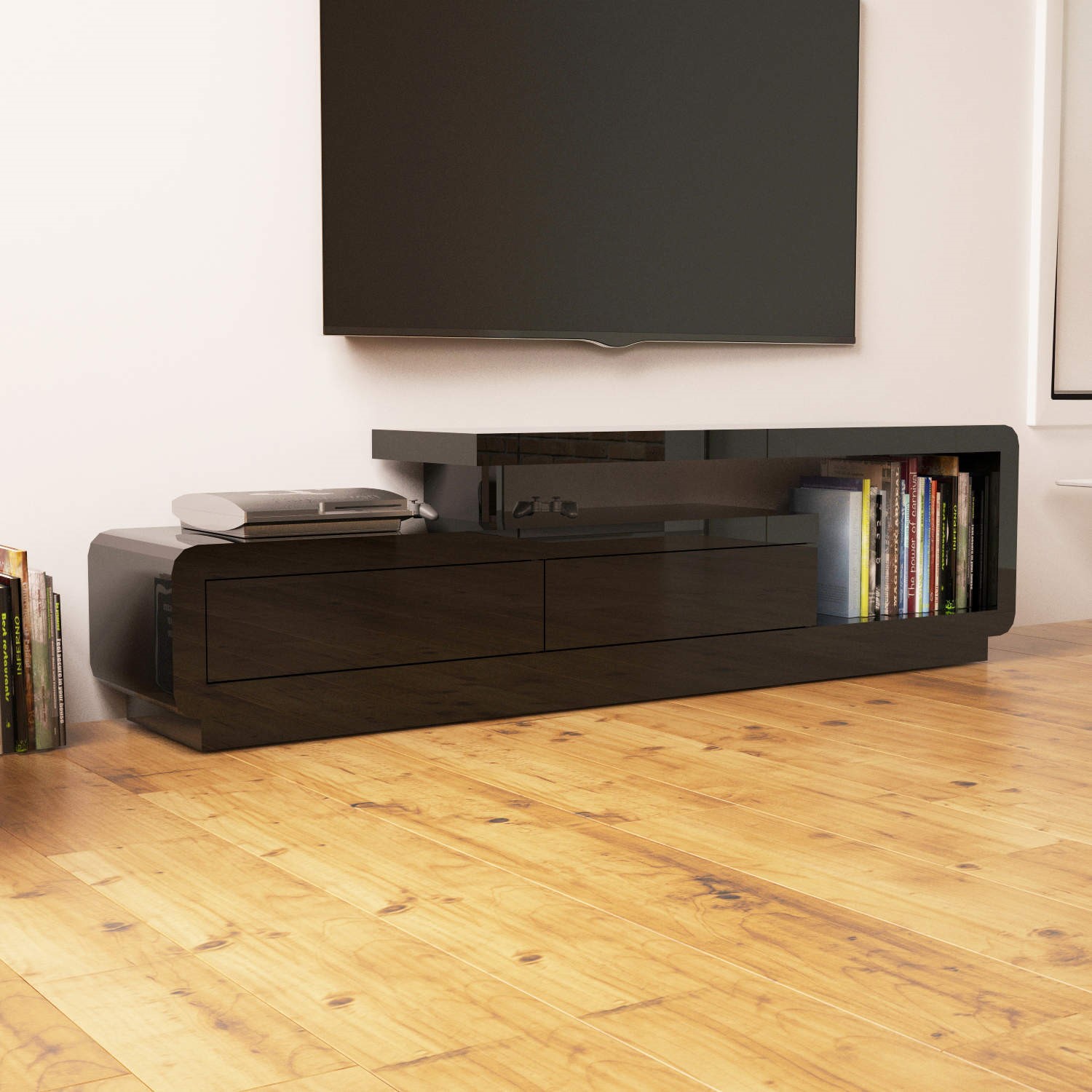 GRADE A2 Evoque Black High Gloss TV Unit with Storage Geometric