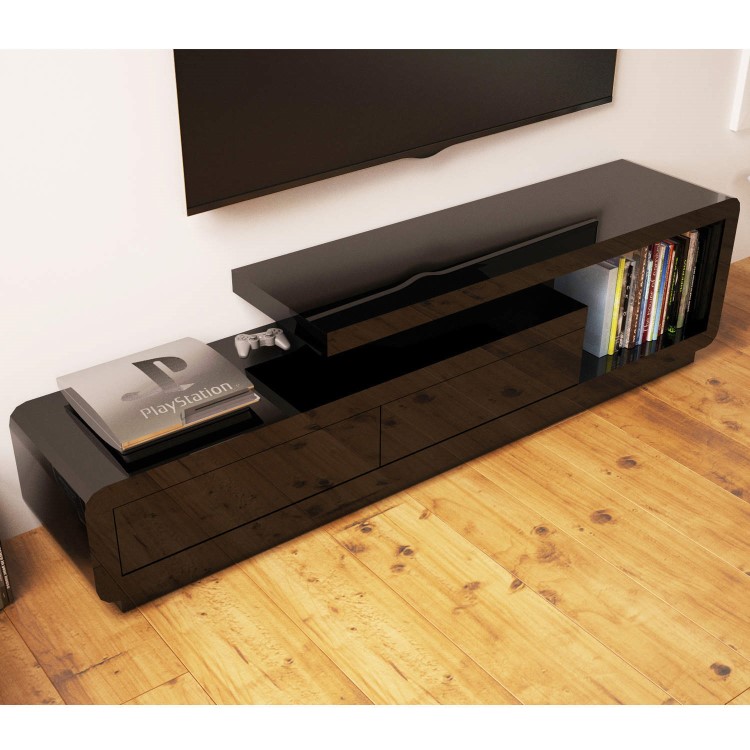 Evoque Black High Gloss TV Unit Stand with Storage Drawers