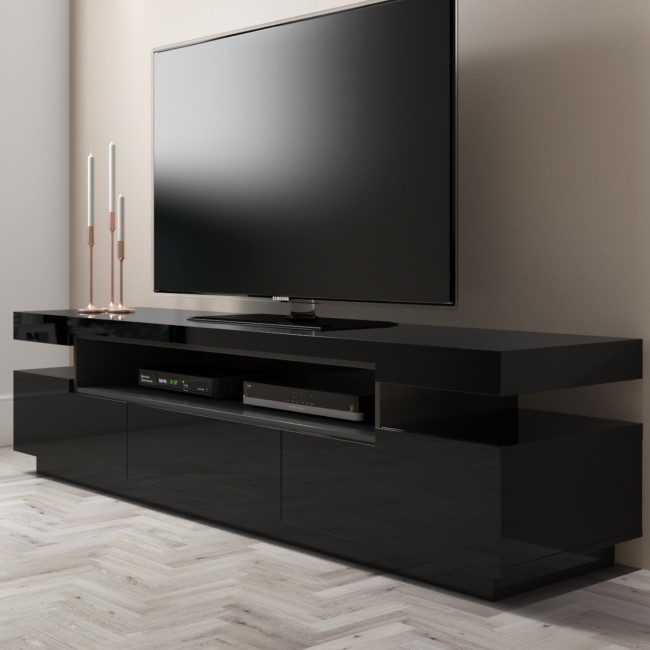 Wide Black Gloss TV Stand with Storage - TV's up to 83" - Harlow