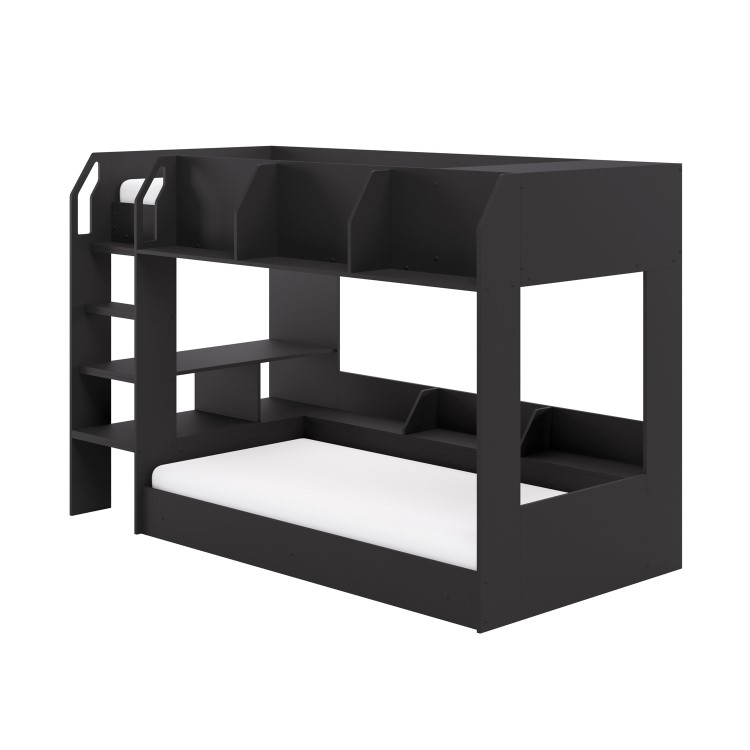 Black Bunk Bed with Storage Shelves - Freddie