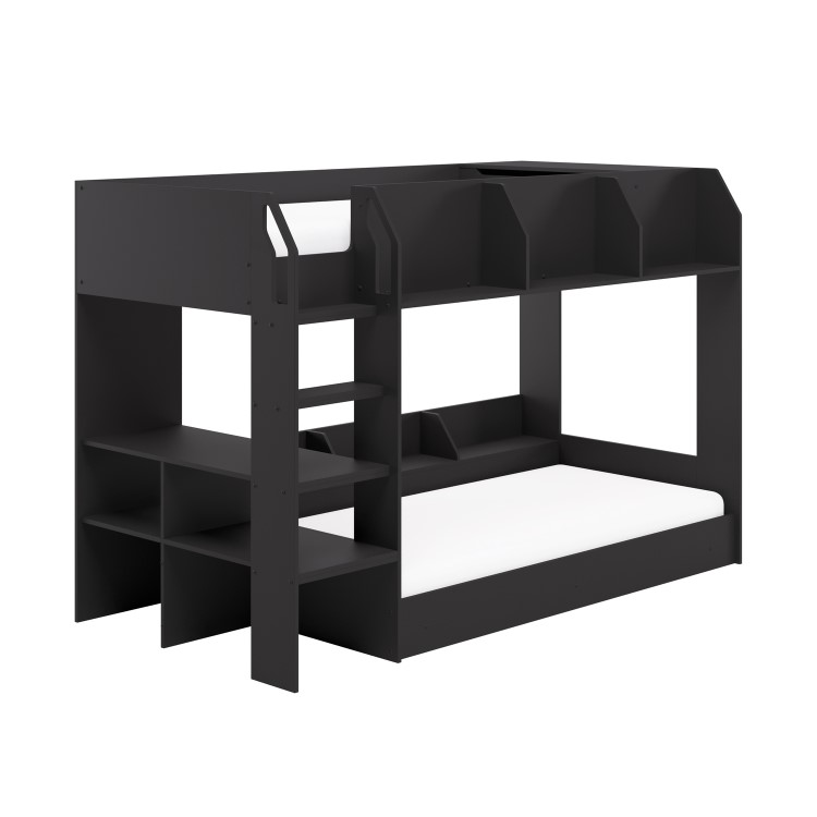 Black Bunk Bed with Storage Shelves - Freddie