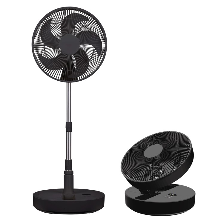electriQ 12-inch Rechargeable Quiet Foldable DC Pedestal Fan - Indoor & Outdoor - Black