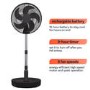 electriQ 12-inch Rechargeable Quiet Foldable DC Pedestal Fan - Indoor & Outdoor - Black