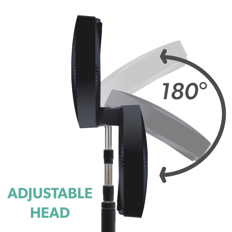 Refurbished electriQ 12-inch Rechargeable and Foldable Black DC Pedestal Fan - Quiet Operation for Versatile Indoor and Outdoor Comfort