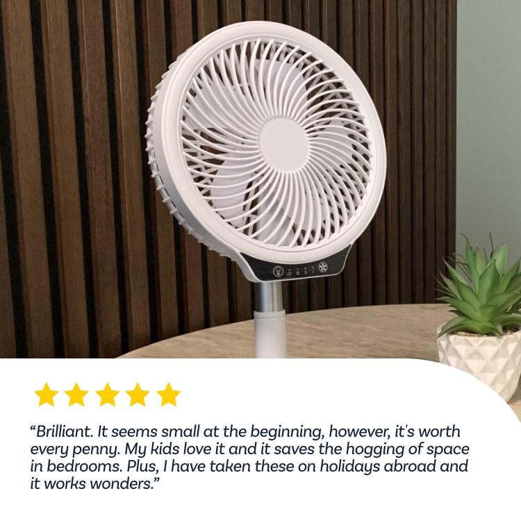 GRADE A1 - electriQ 6 inch Rechargeable and Foldable Quiet DC Fan with LED Light - Indoor or Outdoor