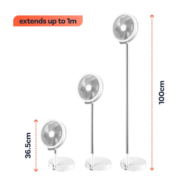 GRADE A1 - electriQ 6 inch Rechargeable and Foldable Quiet DC Fan with LED Light - Indoor or Outdoor