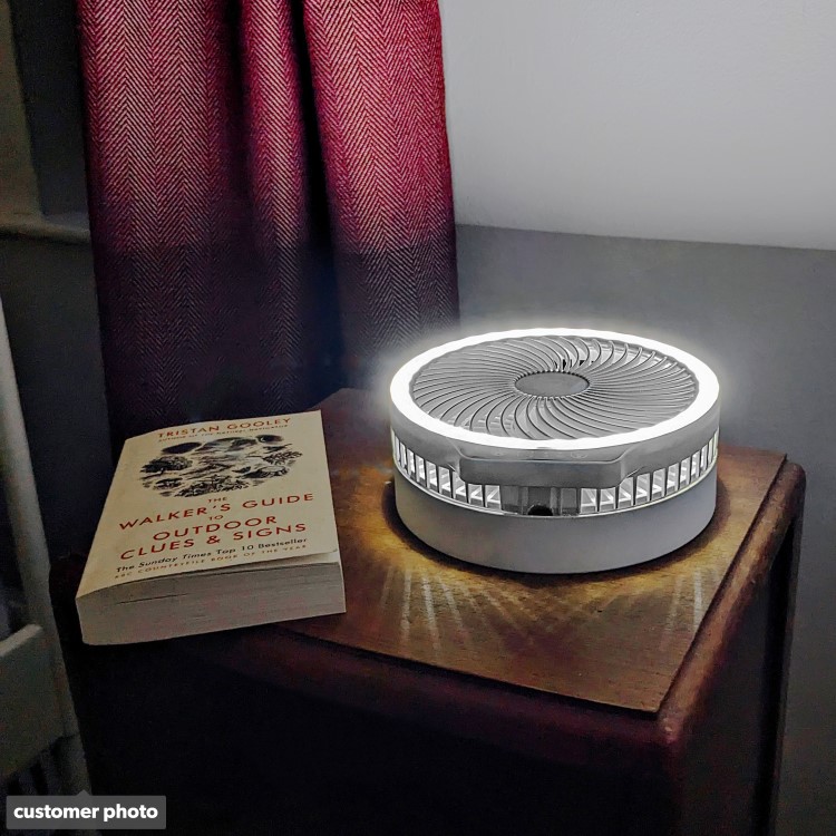GRADE A1 - electriQ 6 inch Rechargeable and Foldable Quiet DC Fan with LED Light - Indoor or Outdoor
