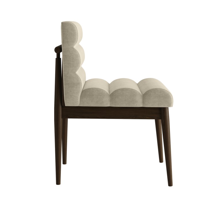 Set of 4 Walnut and Beige Ribbed Upholstered Dining Chairs - Freja