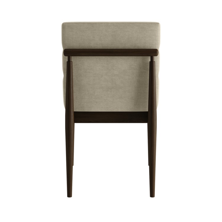 Set of 4 Walnut and Beige Ribbed Upholstered Dining Chairs - Freja