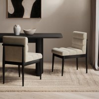 Set of 2 Black and Beige Ribbed Upholstered Dining Chairs - Freja