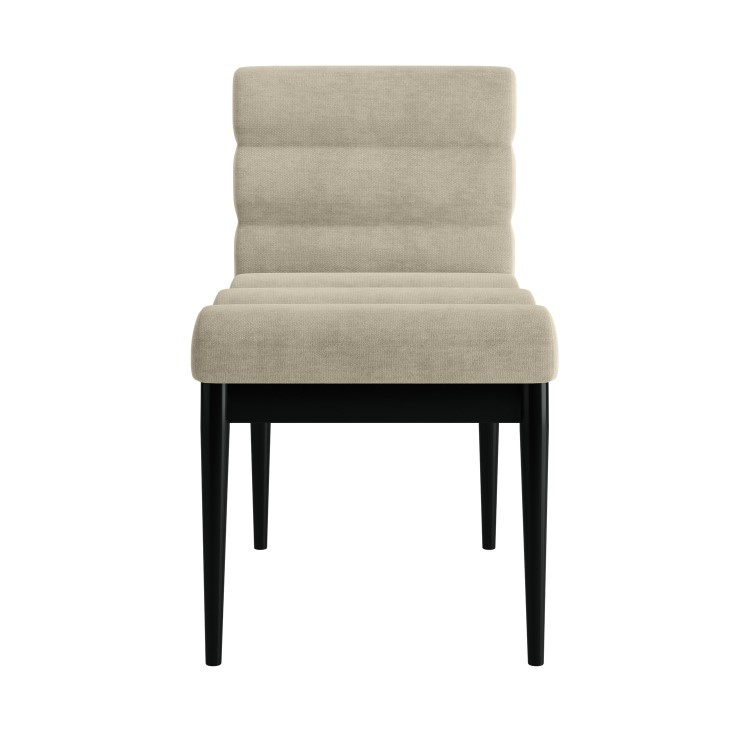 Set of 4 Black and Beige Ribbed Upholstered Dining Chairs - Freja
