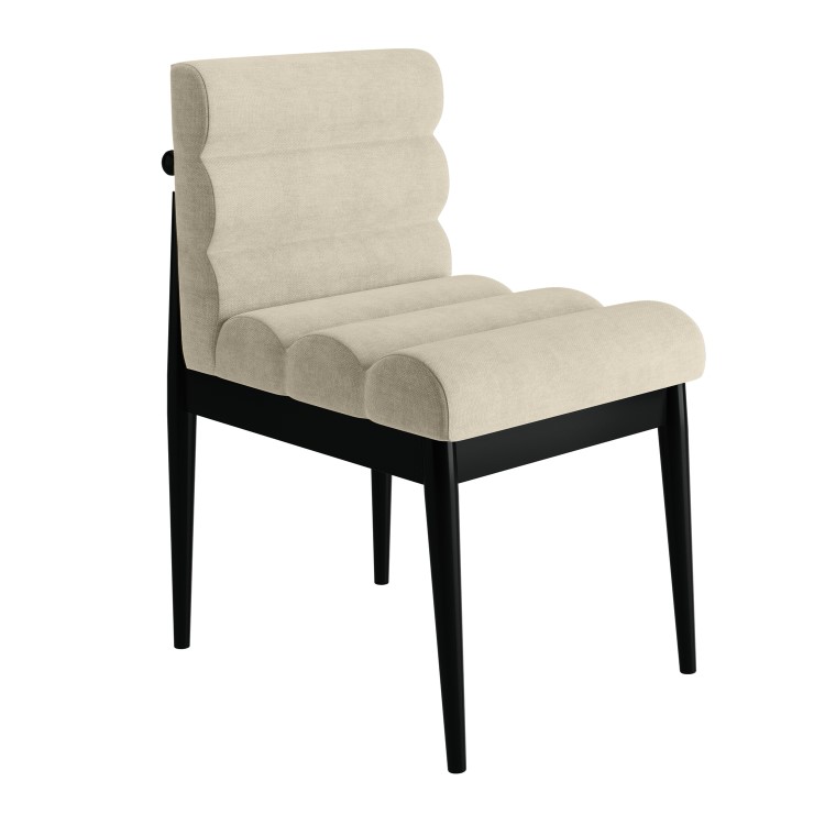 Set of 4 Black and Beige Ribbed Upholstered Dining Chairs - Freja