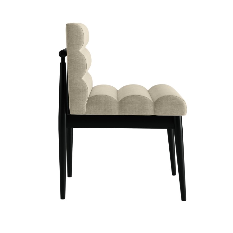 Set of 4 Black and Beige Ribbed Upholstered Dining Chairs - Freja