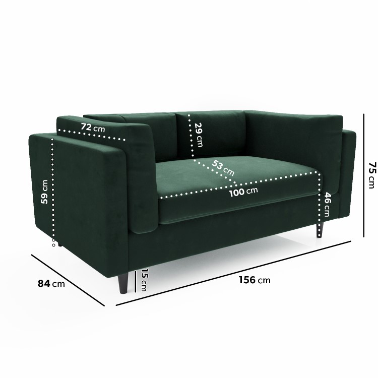 Green Velvet 2 Seater Sofa in a Box - Frankie