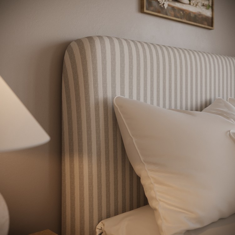 Cream Striped Chenille Double Ottoman Bed with Curved Headboard - Farrow