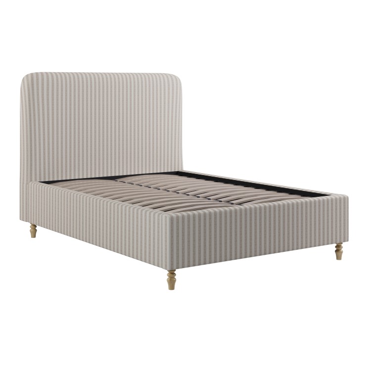 Cream Striped Chenille Double Ottoman Bed with Curved Headboard - Farrow