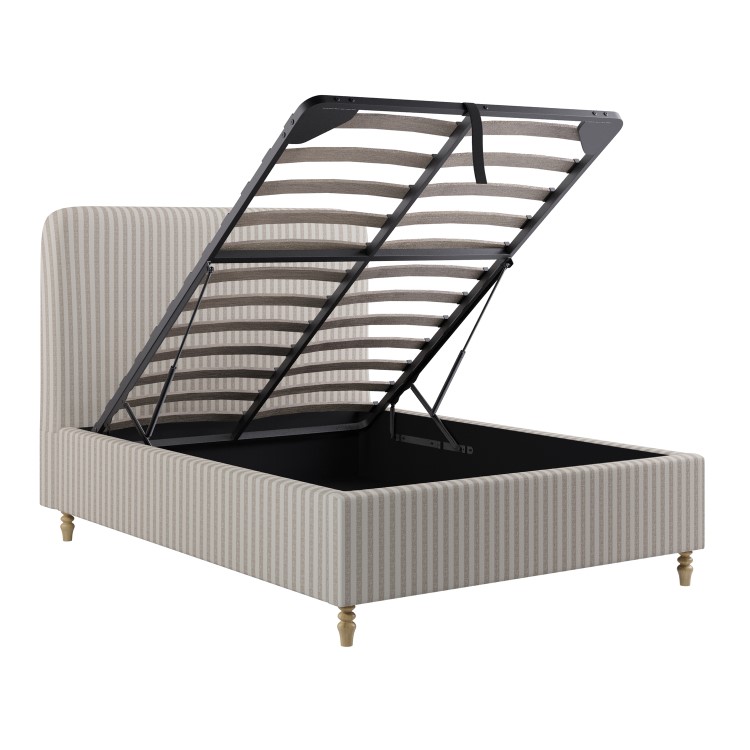 Cream Striped Chenille Double Ottoman Bed with Curved Headboard - Farrow