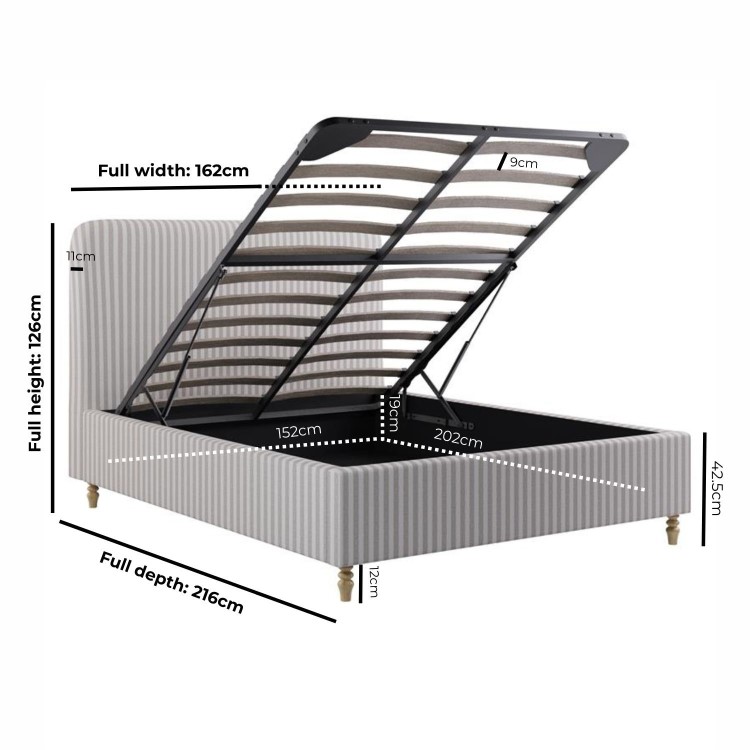 Beige Striped Chenille King Size Ottoman Bed with Curved Headboard - Farrow