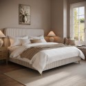 FRW001SK Beige Striped Upholstered Super King Ottoman Bed with Curved Headboard - Farrow