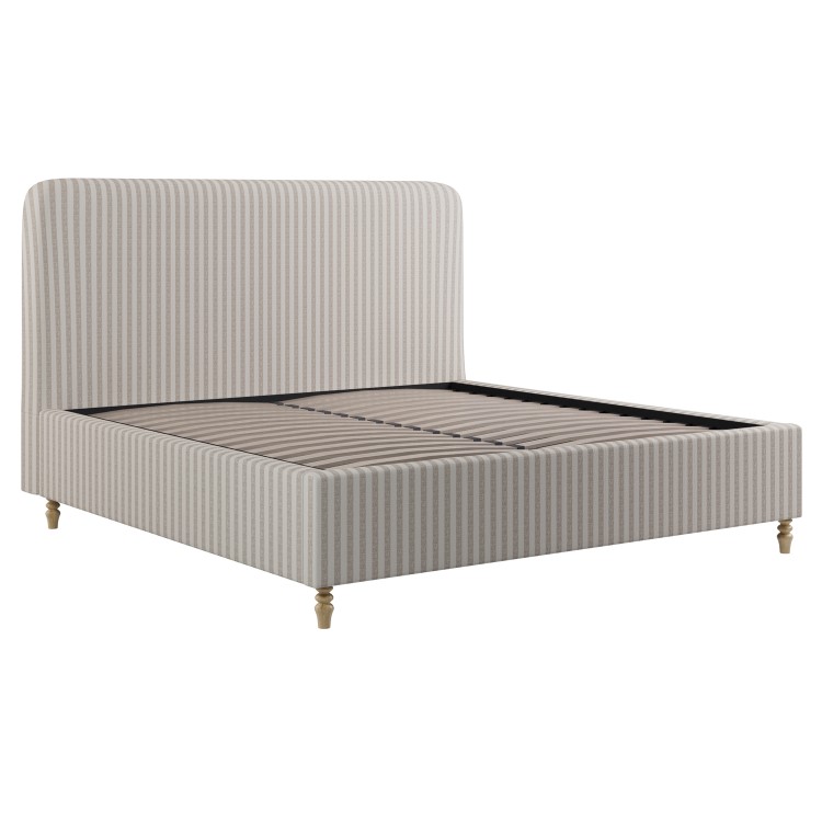 Beige Striped Upholstered Super King Ottoman Bed with Curved Headboard - Farrow