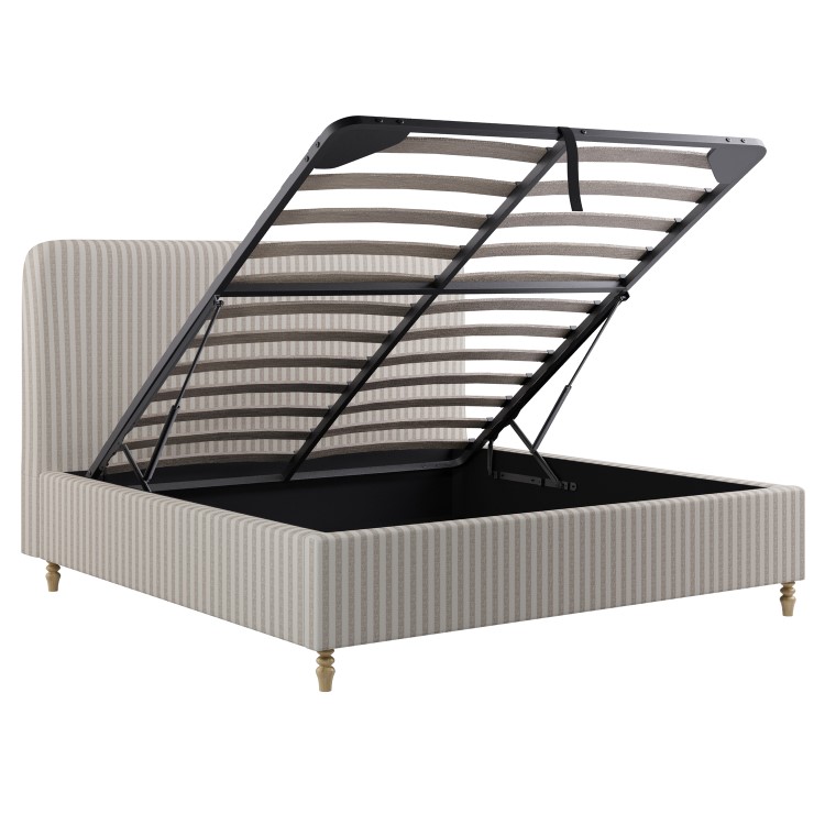 Beige Striped Upholstered Super King Ottoman Bed with Curved Headboard - Farrow