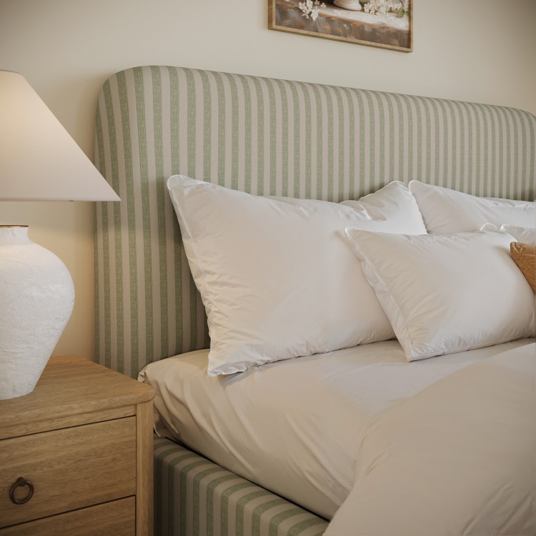 Sage Striped Chenille Double Ottoman Bed with Curved Headboard - Farrow