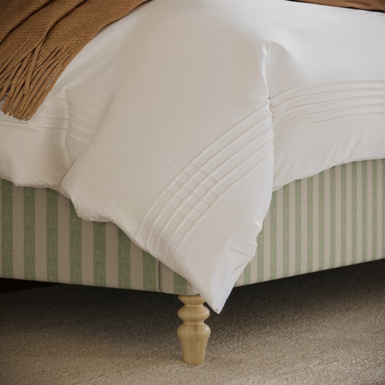 Sage Striped Chenille King Size Ottoman Bed with Curved Headboard - Farrow