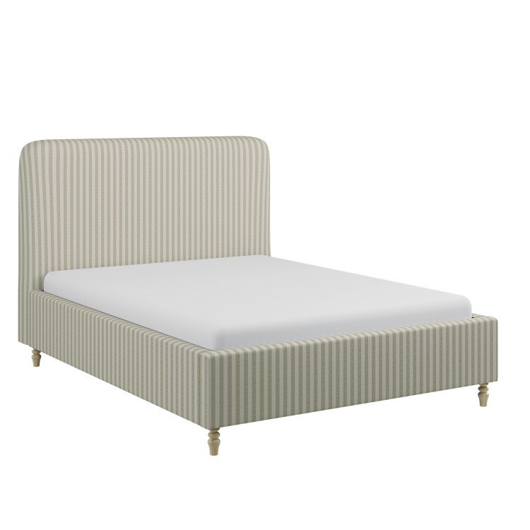 Sage Striped Chenille King Size Ottoman Bed with Curved Headboard - Farrow