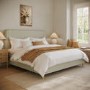 Sage Striped Upholstered Super King Ottoman Bed with Curved Headboard - Farrow