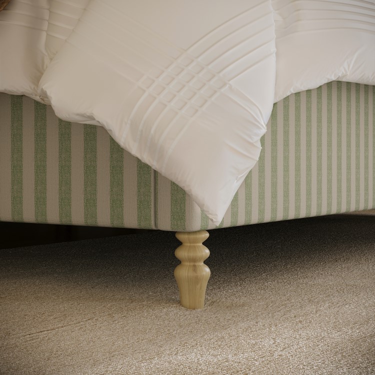 Sage Striped Upholstered Super King Ottoman Bed with Curved Headboard - Farrow