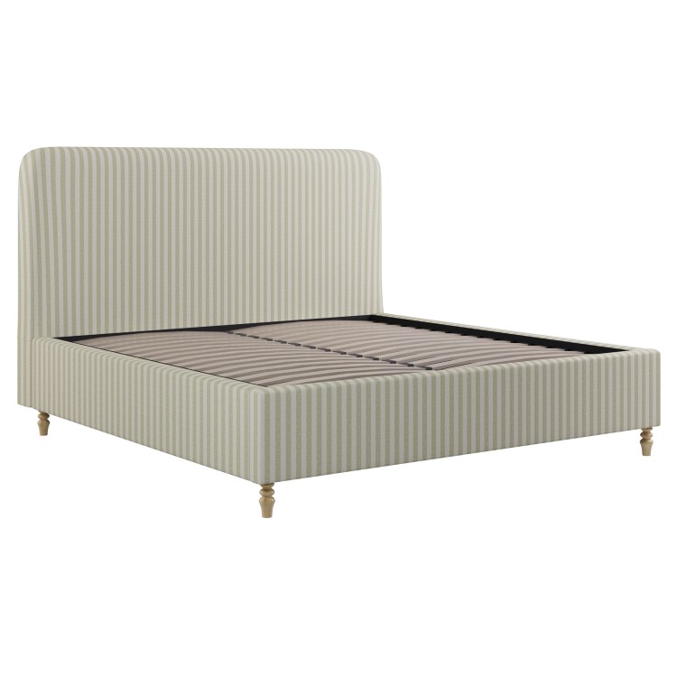 Sage Striped Upholstered Super King Ottoman Bed with Curved Headboard - Farrow
