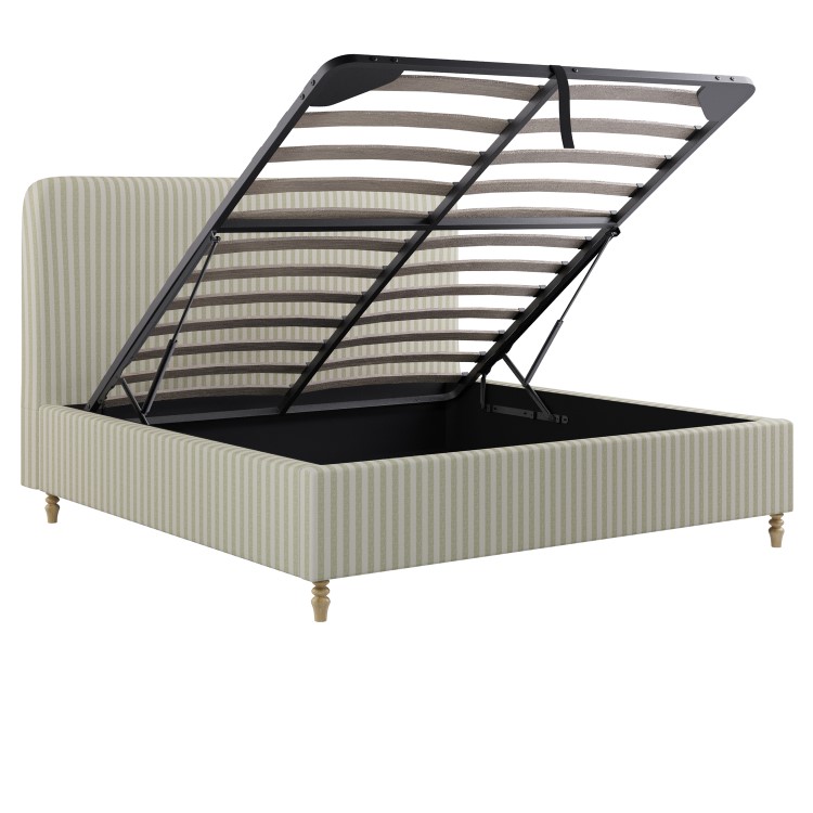 Sage Striped Upholstered Super King Ottoman Bed with Curved Headboard - Farrow