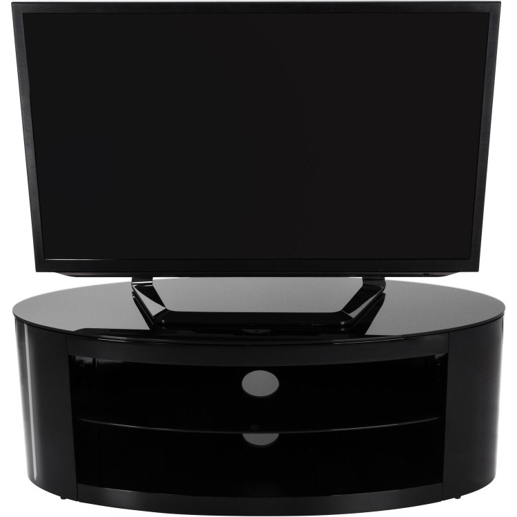 Refurbished Buckingham Oval Affinity TV Stand 1100 Satin Black / Black Glass