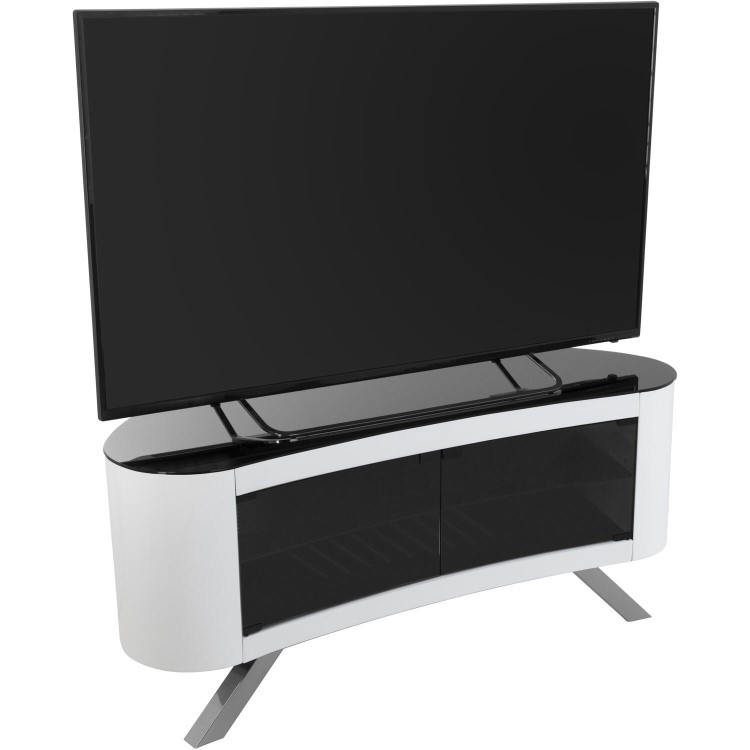 Refurbished Bay Affinity Curved TV Stand 1150 Gloss White / Black Glass
