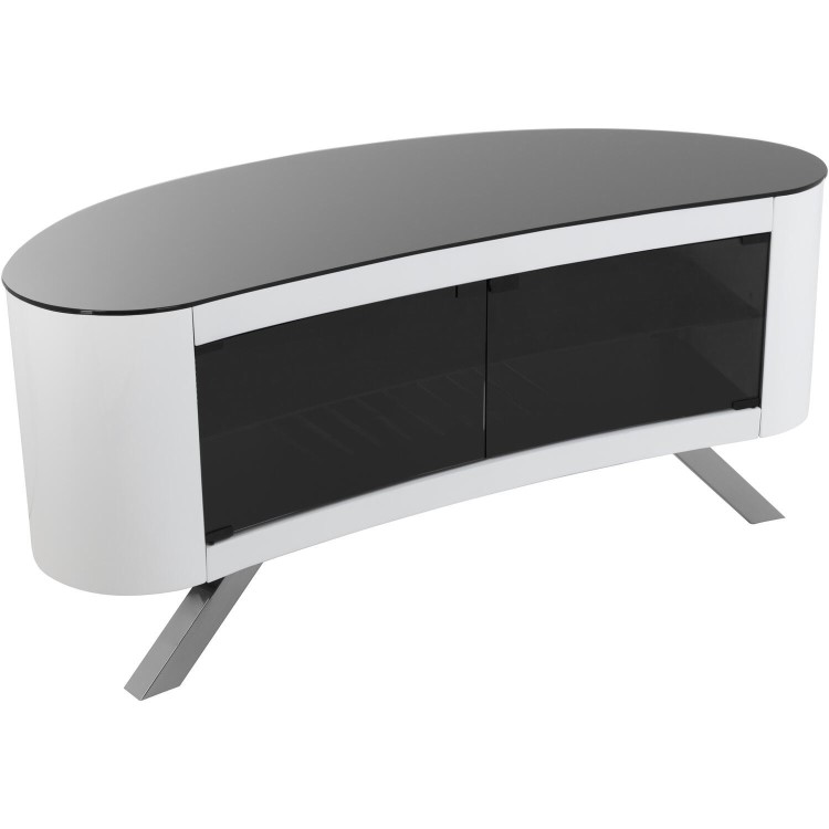 Refurbished Bay Affinity Curved TV Stand 1150 Gloss White / Black Glass